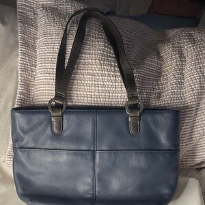 Madison Studio Navy Shoulder Bag with Brown Straps Great Everyday Bag
